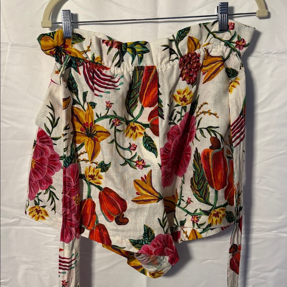 Floral Tie-Front Skirt - White with Pink & Yellow Blooms Farm Rio